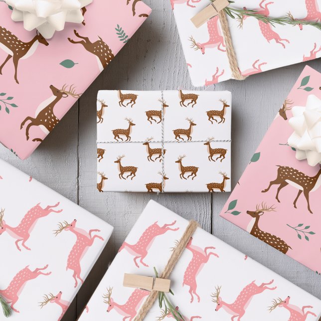 Jumping Deer and leaves Wrapping Paper Sheets (Jumping Deer and leaves Wrapping Paper Sheets)