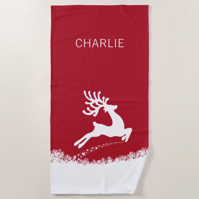 Jumping Deer custom text beach towel (Front)