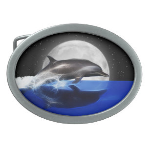 Jumping Dolphin and Moon Belt Buckle