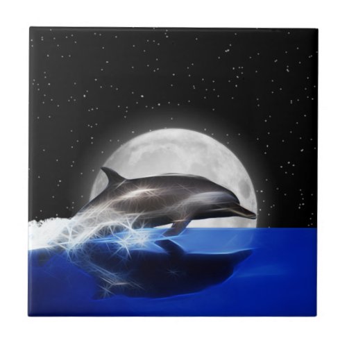 Jumping Dolphin and Moon Tile