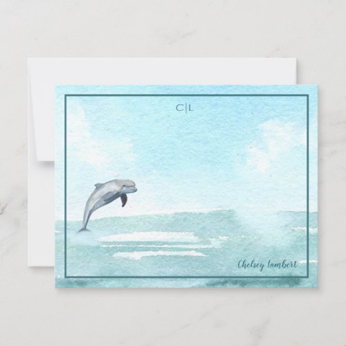 Jumping Dolphin Custom Personalized Monogram Note Card