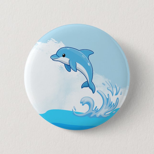 Jumping dolphin ocean adventure button (Front)