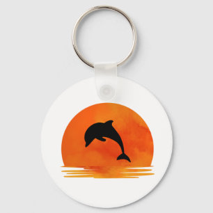 Jumping Dolphin Silhouette on Button Keychain