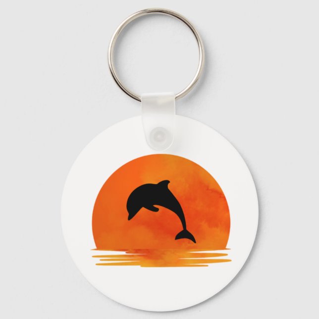 Jumping Dolphin Silhouette on Button Keychain (Back)