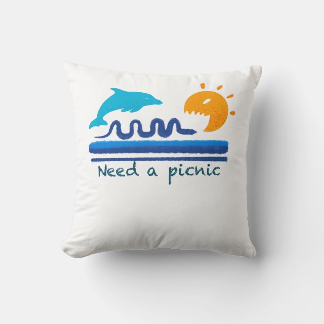 Jumping Dolphins Beach Illustration Textured Brush Throw Pillow (Front)