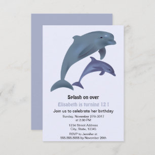 Jumping dolphins illustration birthday party invitation