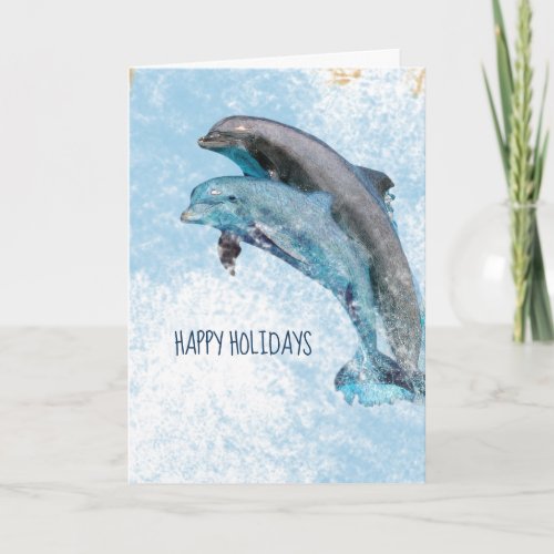 Jumping Dolphins Painting Happy Holidays Card