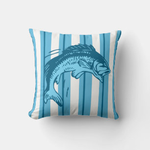 Jumping Fish and Stripes in Ocean Colors Throw Pillow