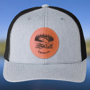 Jumping Fish at the Mountain Lake Monogram Fishing Leather Patch Hat