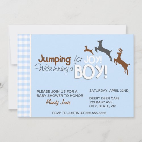 Jumping for Joy Blue Boy Baby Shower Invitations