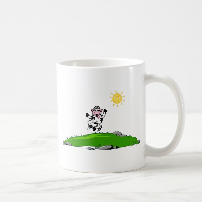 Jumping for Joy Cow on Grass Coffee Mug (Right)