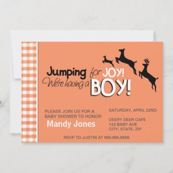 Jumping For Joy We're Having A Boy Baby Shower Invitation by PeachyPrints at Zazzle