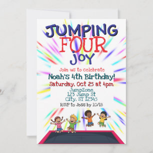 Jumping FOUR Joy, Trampoline 4th Birthday Invitation