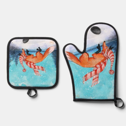 Jumping Fox Oven Mitt and Pot Holders Oven Mitt  Pot Holder Set