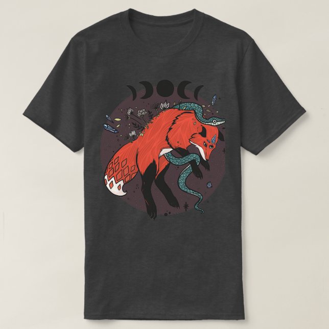 Jumping Fox With Snake And Gemstones  T-Shirt (Design Front)