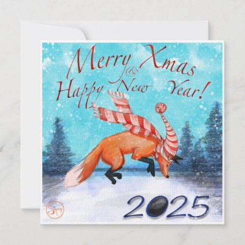 Jumping Fox Xmas Card