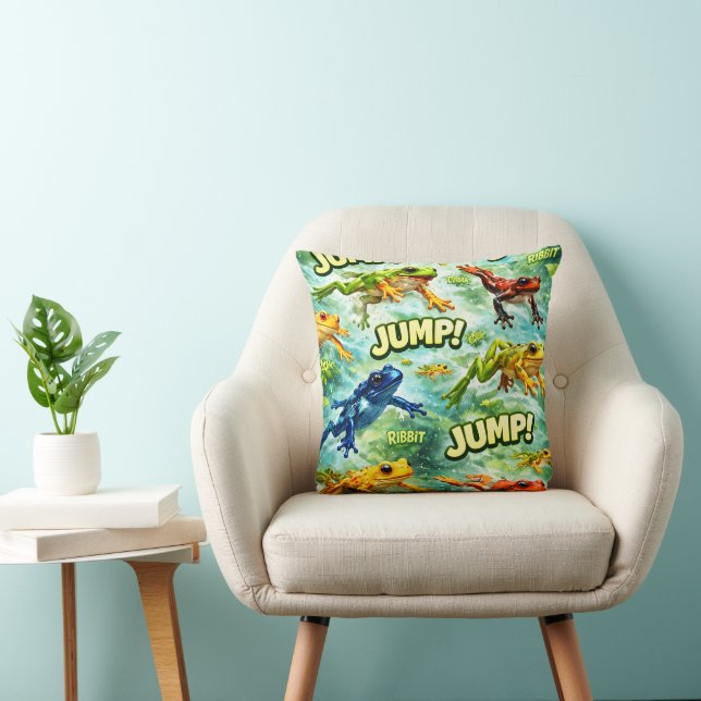 Jumping frogs jump rivet fun pattern throw pillow (Chair)