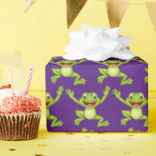 Jumping Frogs On Purple Wrapping Paper