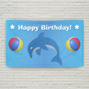 Jumping Fun Blue Dolphin Beach Ball Stars Birthday Banner