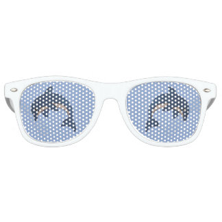 Jumping Fun Glittering blue dolphin white sparkles Retro Sunglasses
