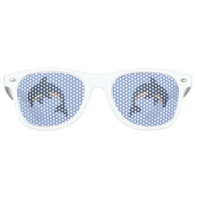 Jumping Fun Glittering blue dolphin white sparkles Retro Sunglasses (Front)