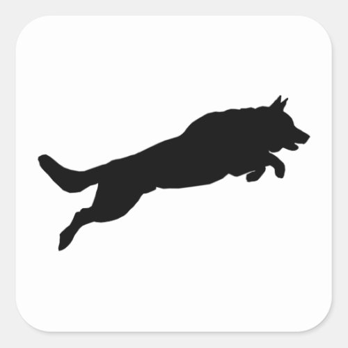Jumping German Shepherd Silhouette Love Dogs Square Sticker