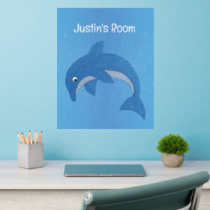 Jumping Glittery Blue White Dolphin Water Bubbles Wall Decal
