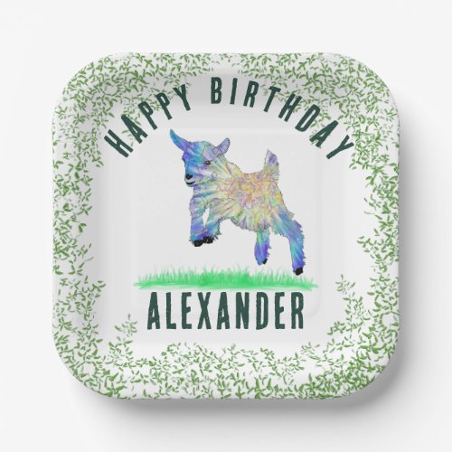 Jumping Goat Foliage Birthday Party Name Paper Plates