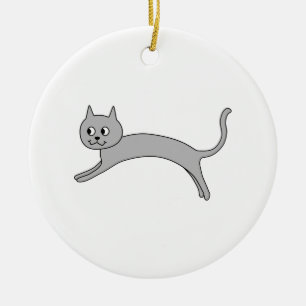 Jumping Gray Cat. Ceramic Ornament