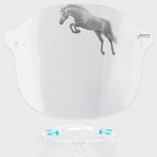 Jumping Gray Horse Equestrian Face Shield (Front w/Glasses)