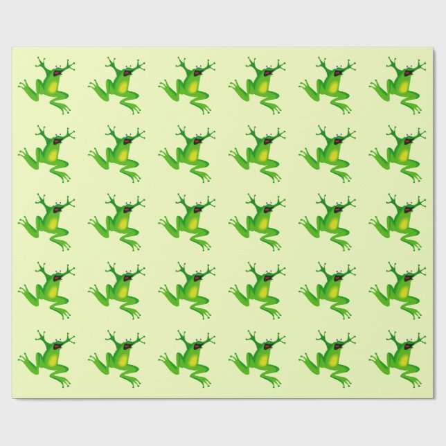 JUMPING GREEN FROG PATTERN WRAPPING PAPER (Flat)