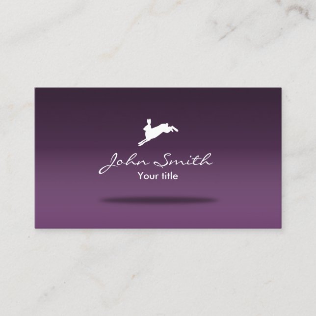 Jumping Hare Cute Rabbit Logo Purple Business Card (Front)