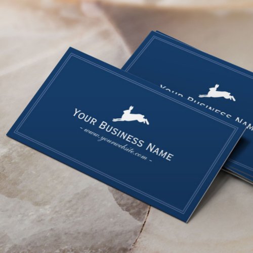 Simple Plain Jumping Rabbit Business Card (Blue)