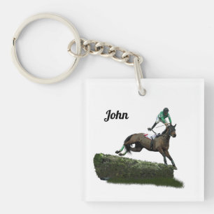 Jumping Horse Jockey In Green Acrylic Keychain