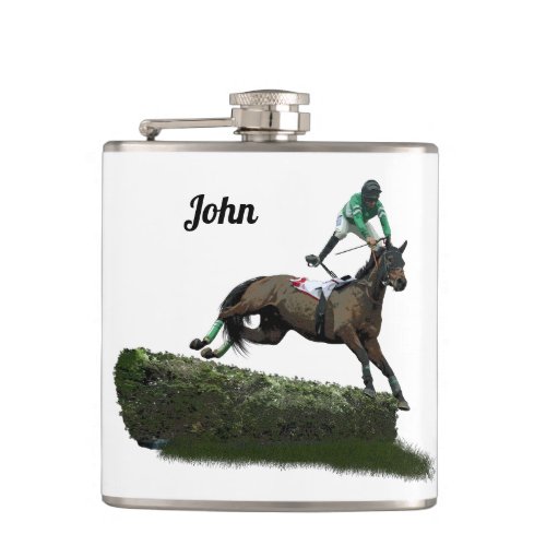Jumping Horse Jockey In Green Drink Flask