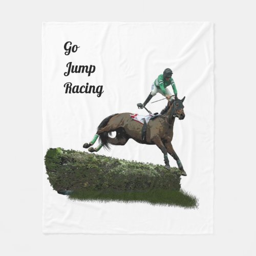 Jumping Horse Jockey In Green Fleece Blanket