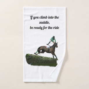 Jumping Horse Jockey In Green Hand Towel