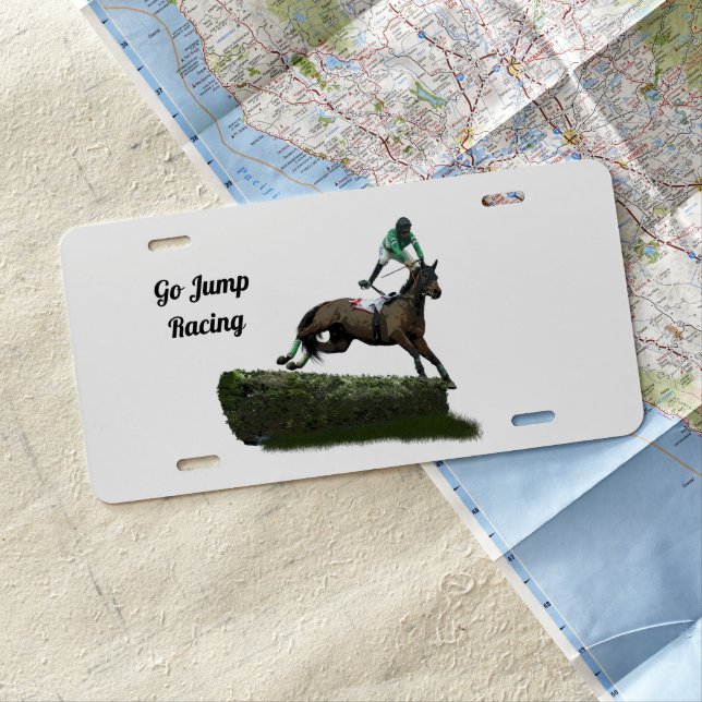 Jumping Horse Jockey In Green License Plate (In Situ)