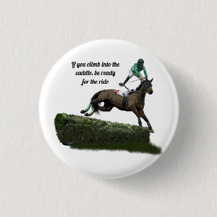 Jumping Horse Jockey In Green Pin Button