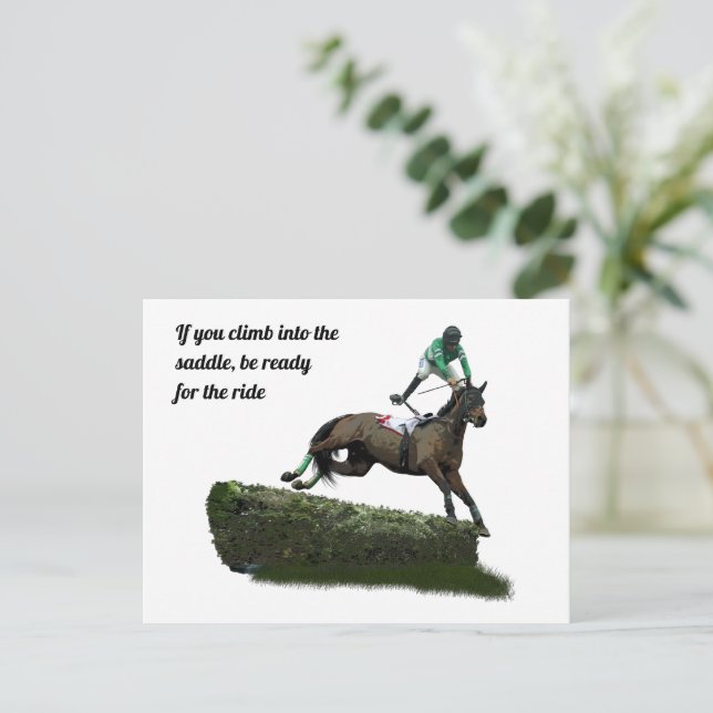 Jumping Horse Jockey In Green Postcard (Standing Front)