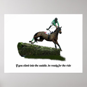 Jumping Horse Jockey In Green Poster