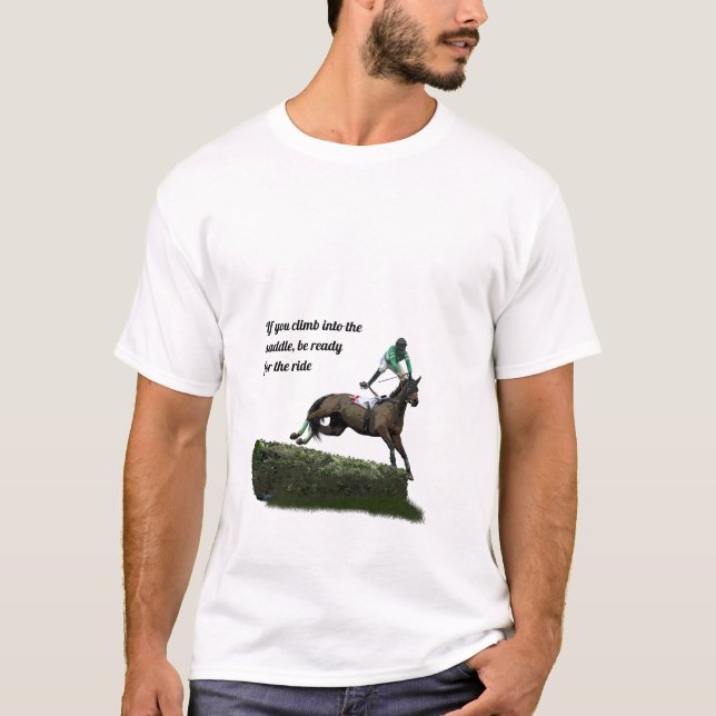 Jumping Horse Jockey In Green T-Shirt (Front)