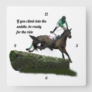 Jumping Horse Jockey In Green Wall Clock