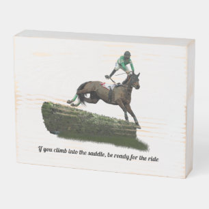 Jumping Horse Jockey In Green Wood Box Plaque