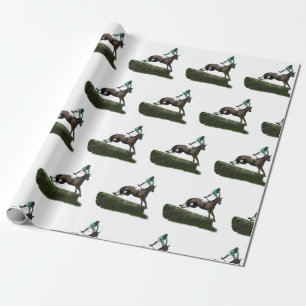 Jumping Horse Jockey In Green Wrapping Paper