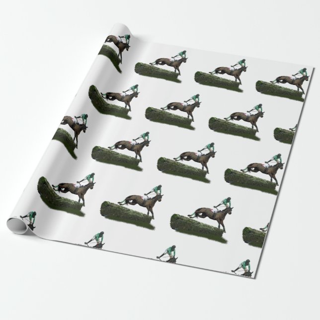 Jumping Horse Jockey In Green Wrapping Paper (Unrolled)