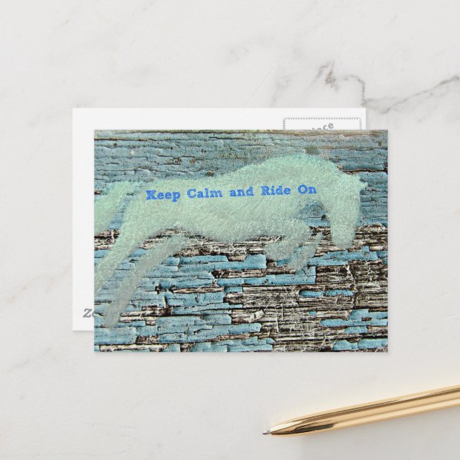 Jumping Horse Mixed Media Blue Postcard (Front/Back In Situ)