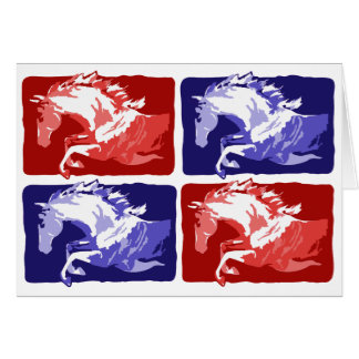 jumping horses block print in red and blue cards