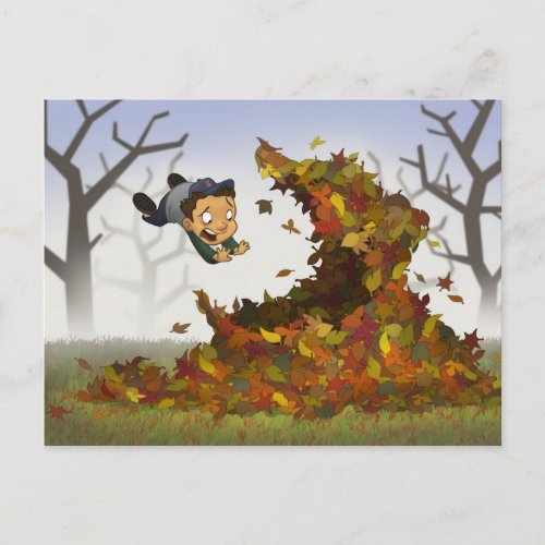 Jumping into Leaves Postcard