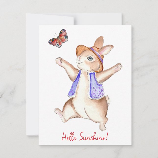 Jumping into Spring Bunny Flat Note Card (Front)